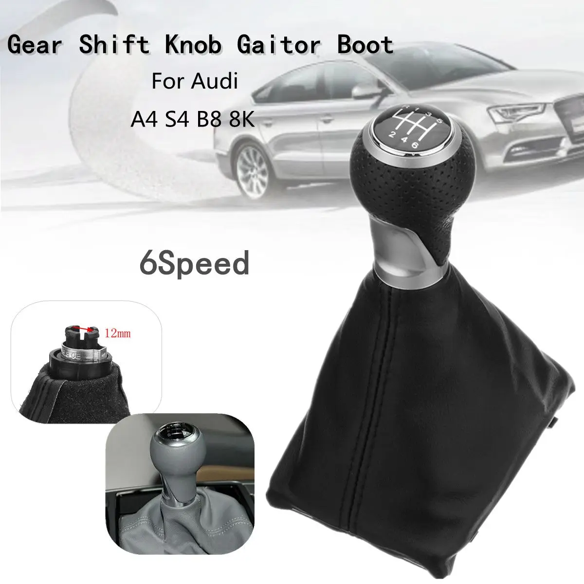 6 Speed Car Manual Gear Shift Knob PU Leather Gaiter Boot Cover For Audi A4 S4 8K A5 8T Q5 8R S-Line 2007 - Название цвета: Черный