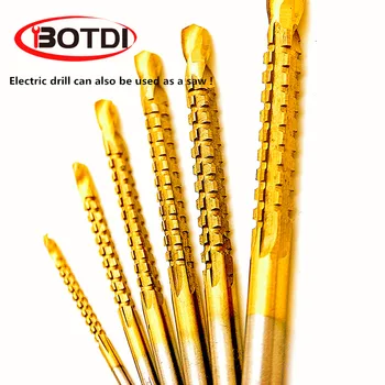 

6pcs/Set 3-8mm Titanium Coated HSS Drill Bit Electric Drill Plastic Metal Hole Grooving Drill Saw Carpenter Woodworking Tools