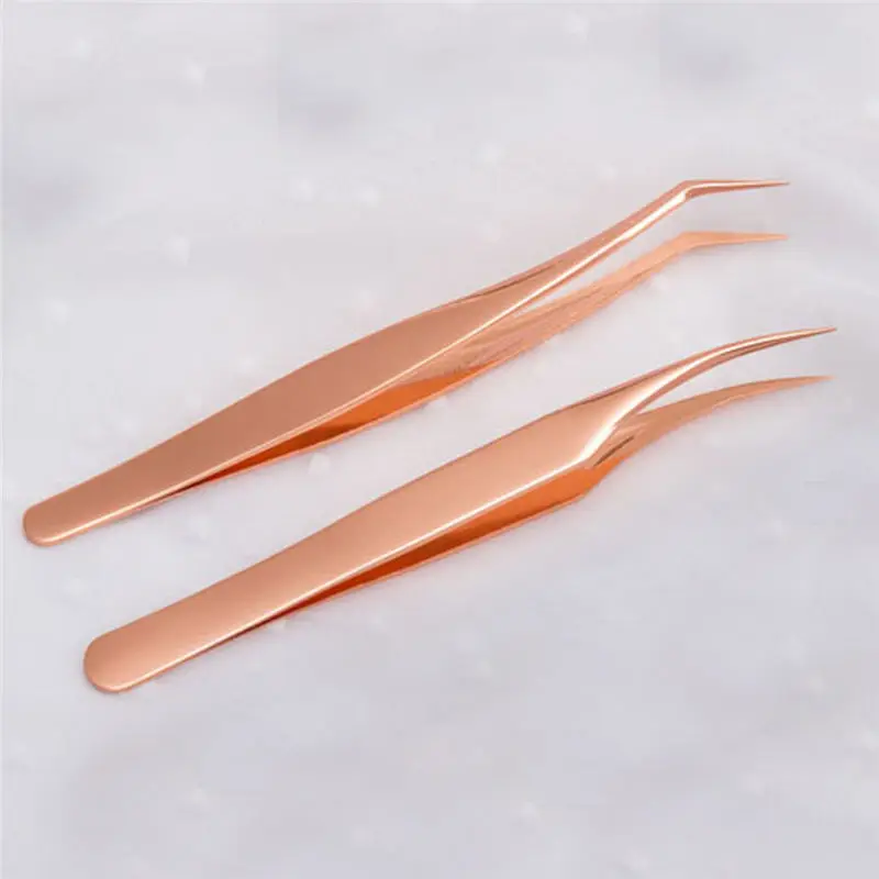 Rose Gold Stainless Steel Hot Sale New Stainless Steel Pink Straight Bend Tweezer For Eyelash Extensions Nail Art Nippers 4