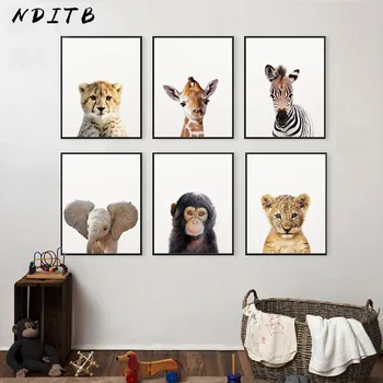 

Baby Animal Zebra Lion Elephant Canvas Poster Nursery Wall Art Print Minimalist Painting Nordic Kid Bedroom Decoration Picture