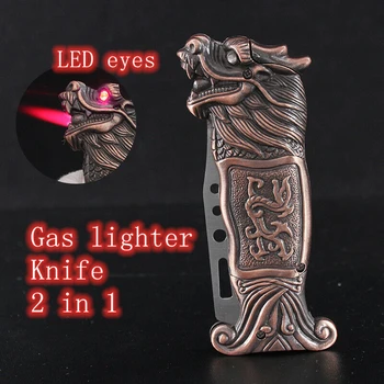 

3D dragon gas lighter with knife 2 in 1 function Windproof use Butane GL003