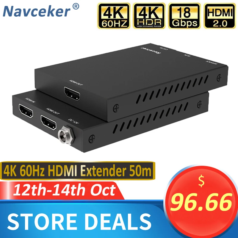 

2020 4K 60Hz HDMI 2.0 Extender 50m Support 18Gbps & Loop Out HDMI Extender with IR 4K HDMI to RJ45 Extender Transmitter Receiver