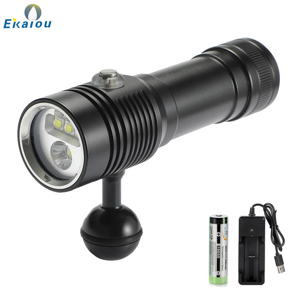 

Waterproof L2 LED Diving Flashlight Underwater Professional Diving Equipment Dive Photography Video White Red Fill Light