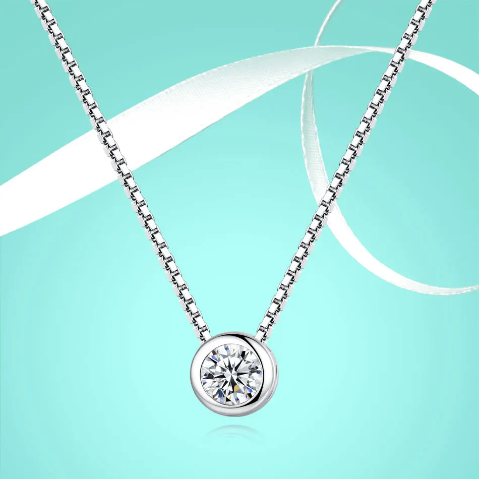 Зимняя мода стерлингового серебра 925 пробы круглый кристалл ожерелье для женщин Девушка Вечерние Рождество чистый навсегда ожерелье ювелирные изделия подарок