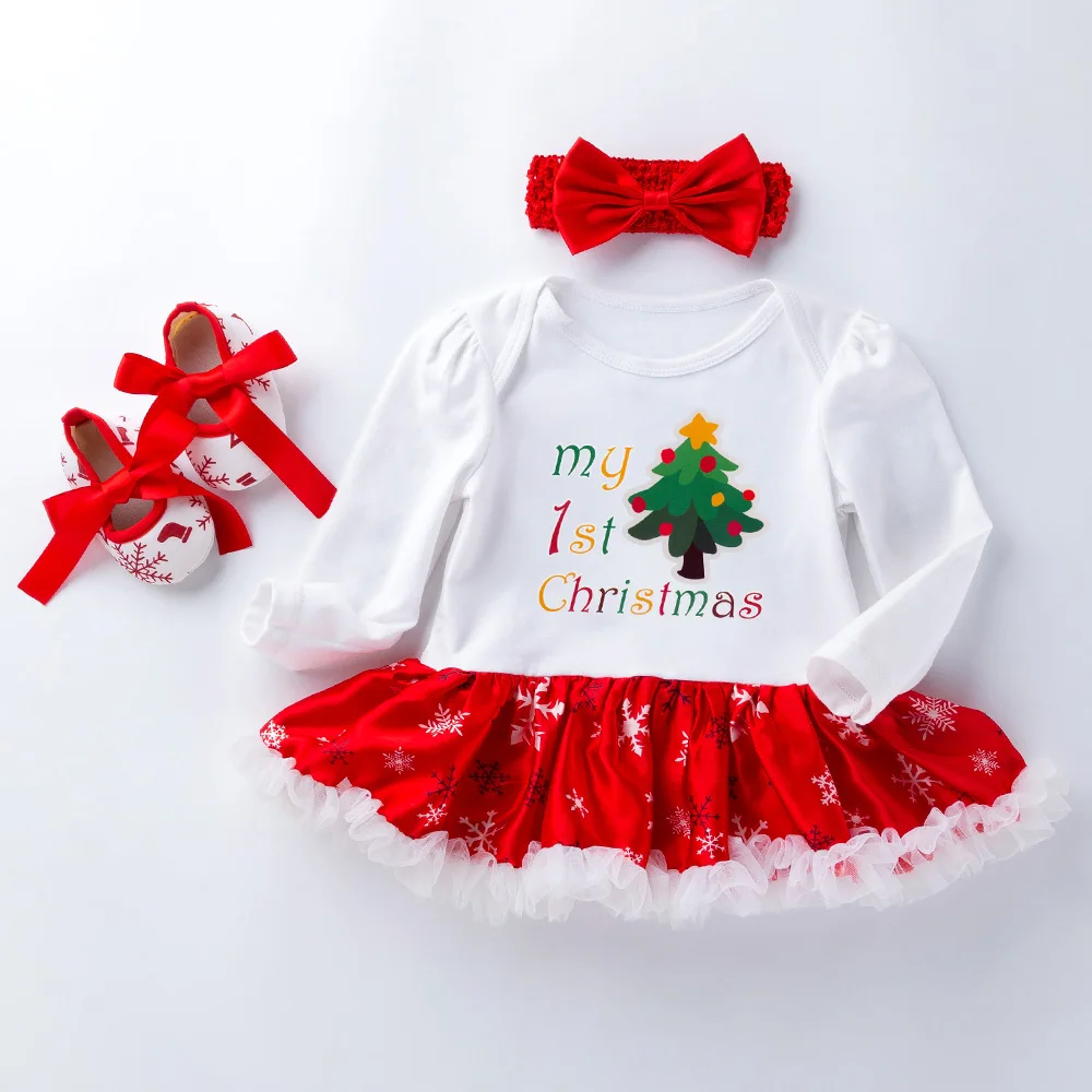 Новинка; Рождественская Одежда для маленьких девочек с длинными рукавами; Комбинированная юбка со снежинками для малышей; платье-пачка; Популярные костюмы года