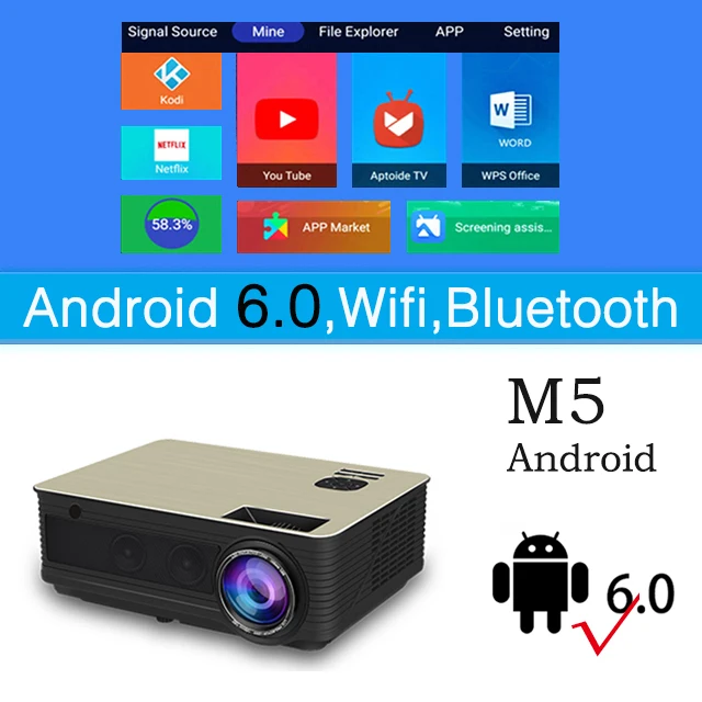 lg projector Poner Saund M5 Projector Led Android Projector 200inch for Smartphone Portable Mini Projector 4000 Lumens for Movie Smart Home wifi projector Projectors