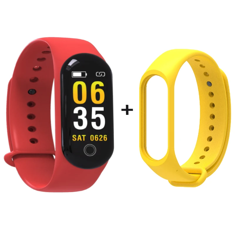 Умные часы M30, поддержка нескольких языков, браслет, пульсометр, кровяное давление, водонепроницаемый, Ftness трекер для Android iOS - Цвет: with yellow strap