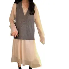 Осенний свитер жилет женский v-образный вырез без рукавов Вязанный жилет пуловер жилет женский джемпер пуловер 2 цвета