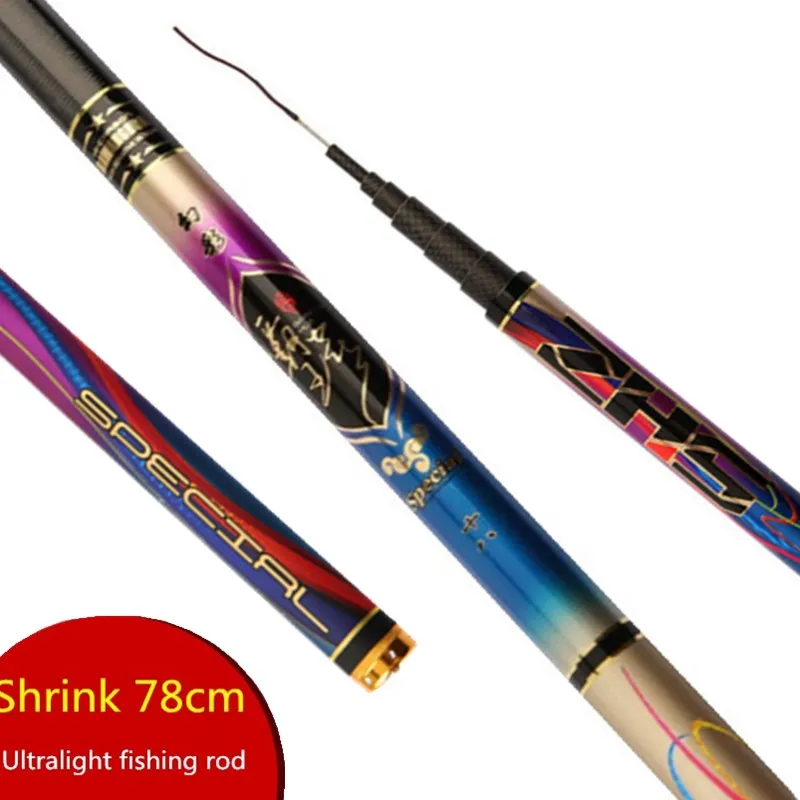 

High Quality Super Light Hard Telescopic Fishing Rod Carbon Fiber Fishing Pole3.6/4.5/5.4/6.3/7.2m For Carp