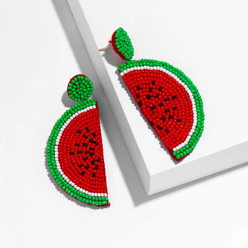 

Handmade Beaded Fruit Statement Earrings Women Lemon Watermelon Beads Drop Earrings Girls Party Jewelry Wholesale Gift ers-q55