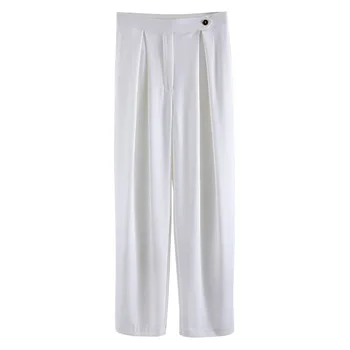 

WOMENGAGA 2020 Summer New Solid Casual Trousers Button Wide Leg Patchwork Loose Korean Streetwear High Waist Pocket A354