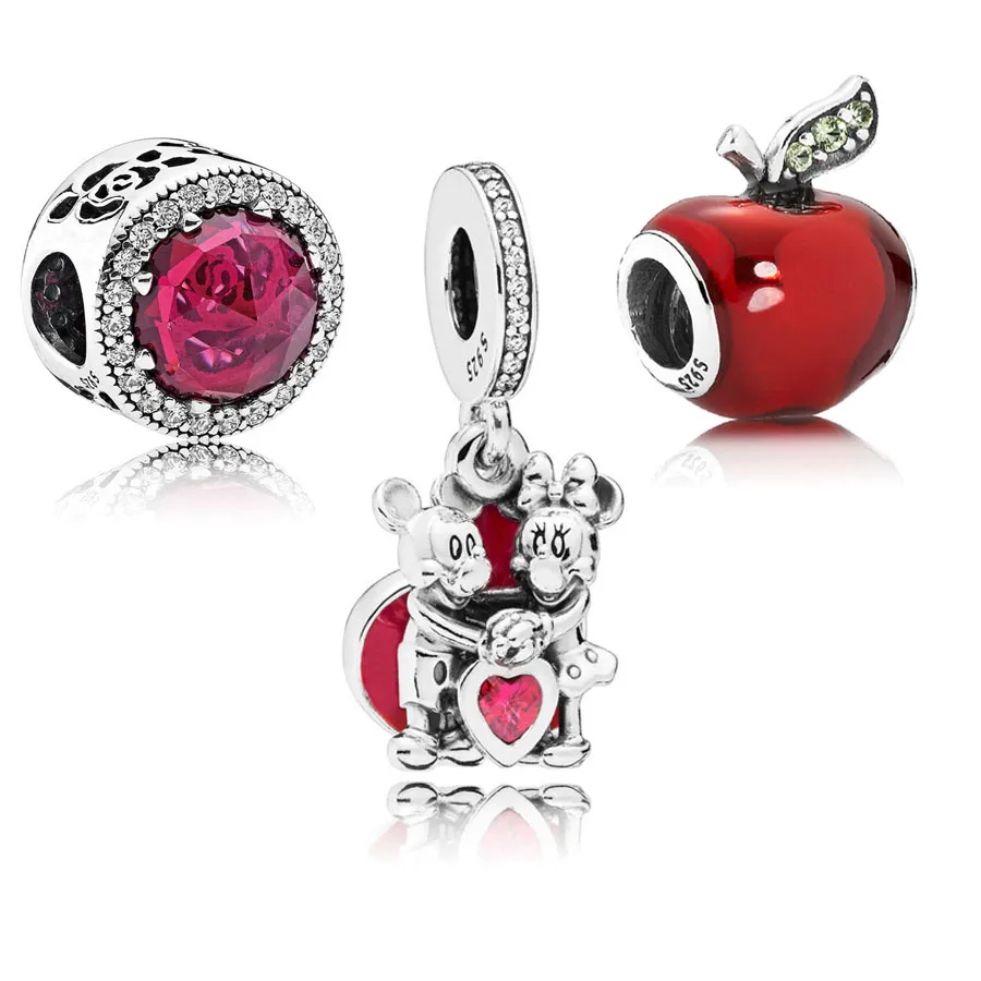 

2019 New Real 925 Sterling Silver Mickey and Minnie With Love Hanging Charm packet Fit pandora Bracelet Apple charm DIY Jewelry