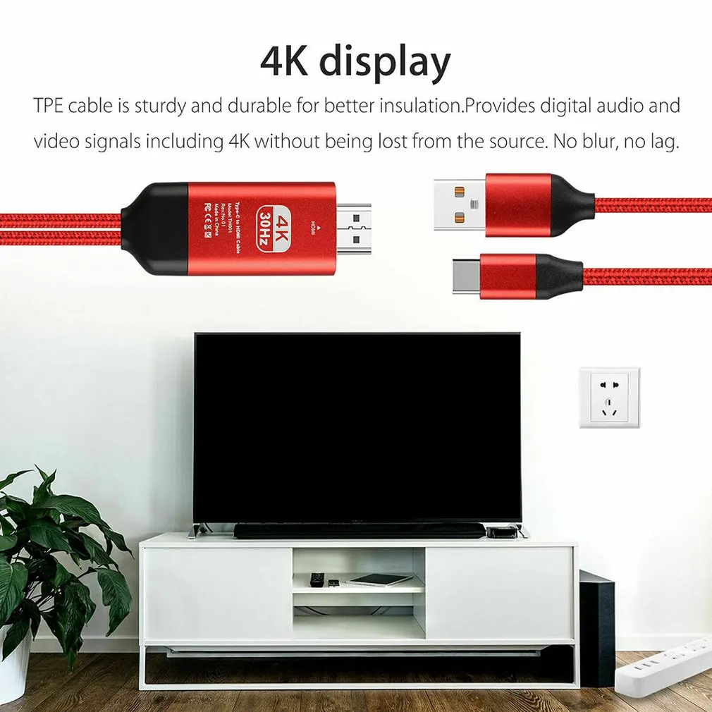 Для samsung Galaxy S10 S9 Note 9 type-C USB-C к HDMI HDTV 4K Кабель-адаптер type C к HDMI кабель красный
