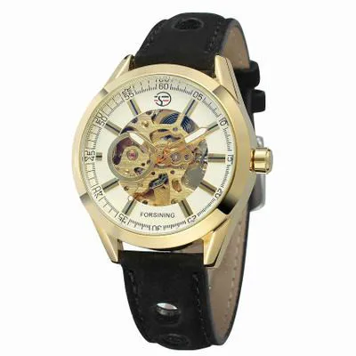 Мужские механические наручные часы с скелетом, мужские механические часы, мужские часы, лучший бренд класса люкс, натуральная кожа, Montre Homme - Цвет: WhiteBlack