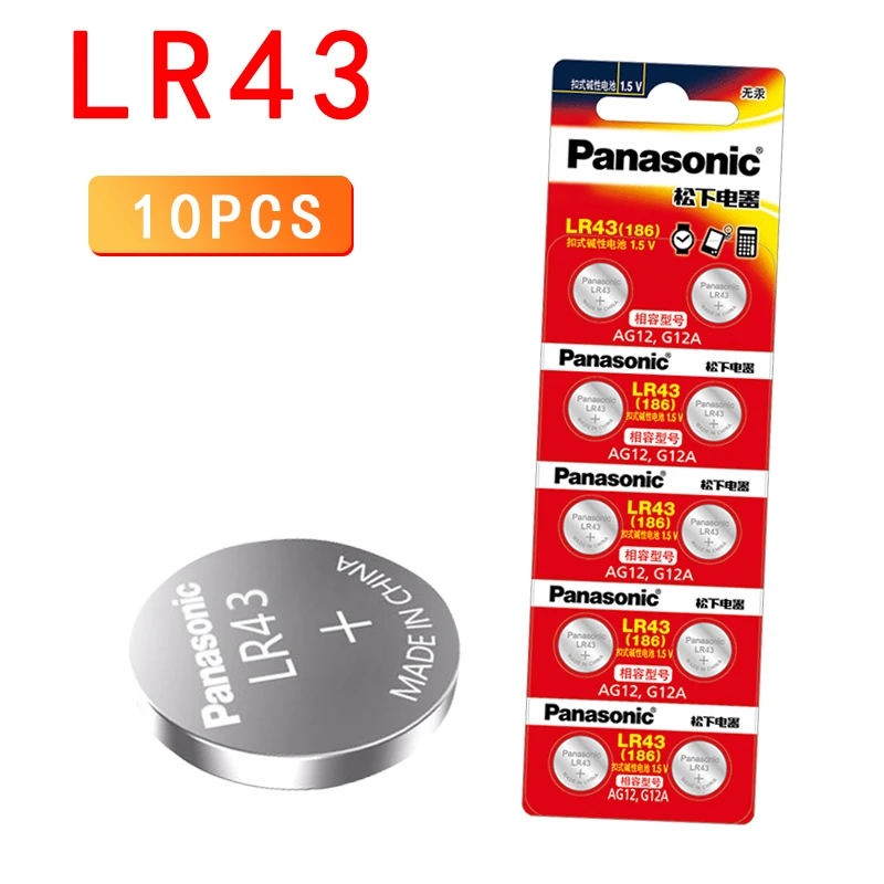 10 шт. Panasonic 186 1 5 в 0% Hg щелочные батареи AG12 LR43 G12A для часов игрушек калькулятор