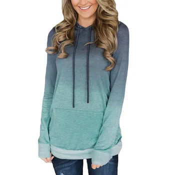 

2019 Fashion Gradient Print Top Loose Drawstring Pocket Hooded Sweatshirt Ash XL