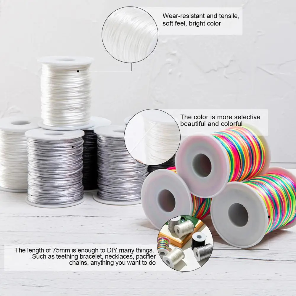 1mm 80m Satin Silk Rope Nylon Cord Colorful Baby Teether Accessories Teething Necklace Rattail Cord DIY Tool Toys Baby 1pc teething toys