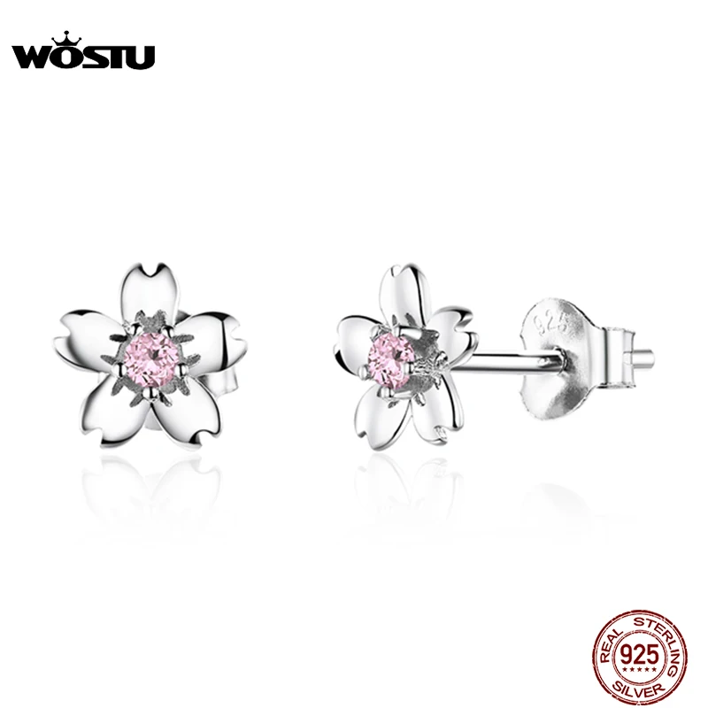 Wostu Nuovo Arrivo 100% 925 Sterling Silver Flower Orecchini Pulito E Puro Petali Di Disegno Semplice Orecchini Per I Monili Delle Donne Cqe784