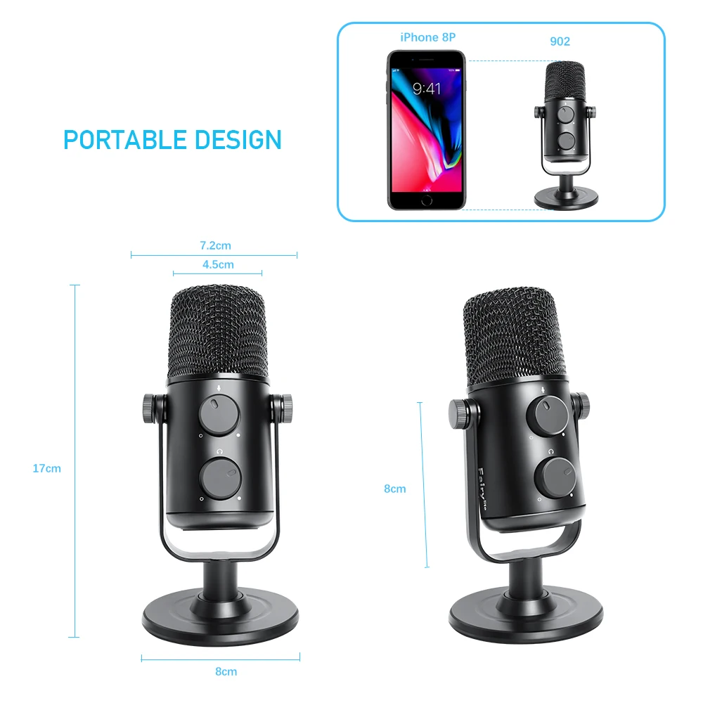 USB Microphone MAONO AU 902 Cardioid Condenser Mic with Dual Volume Control Mute Button Monitor Headphone Jack for Vocal Podc