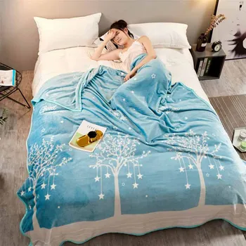 

Cartoon Snow Throw Blanket Winter Blue Sofa Bed Bedclothes Double Single Queen Full Size Office School Travel Office Nap Blanket