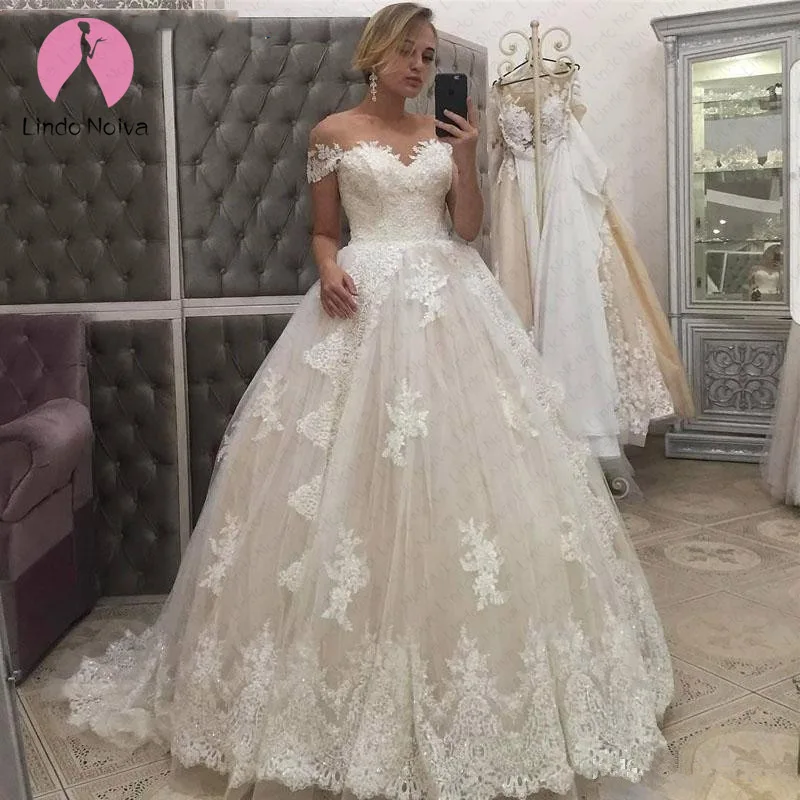 Robe De Mariee элегантное платье с открытыми плечами милое кружевное бальное платье принцессы Свадебное платье 2019 кружевное на заказ свадебные