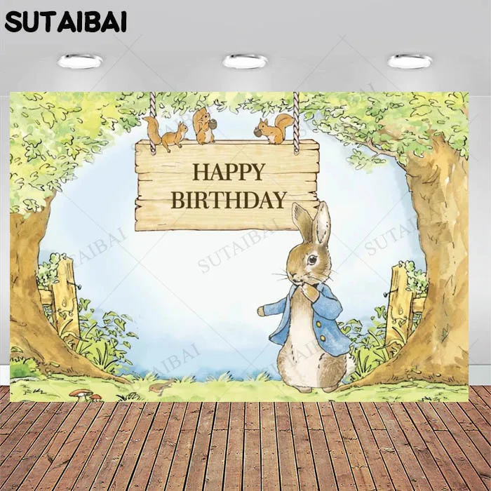HappyBirthdayEasterBunnySquirrelTreePathGardenCustomPhoto