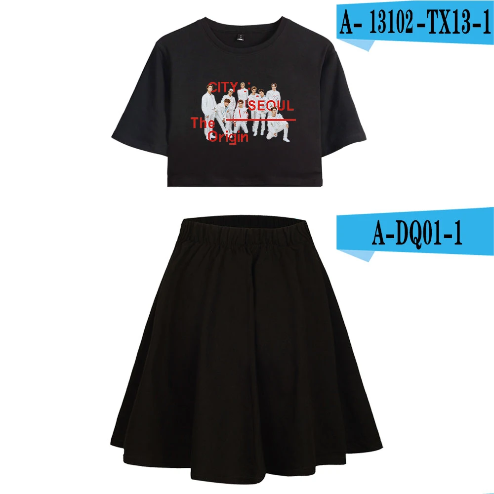 Nct 127 Kpop Женский комплект из двух предметов Модный летний короткий рукав топ+ юбка Новое поступление, горячая Распродажа модная уличная одежда - Цвет: black