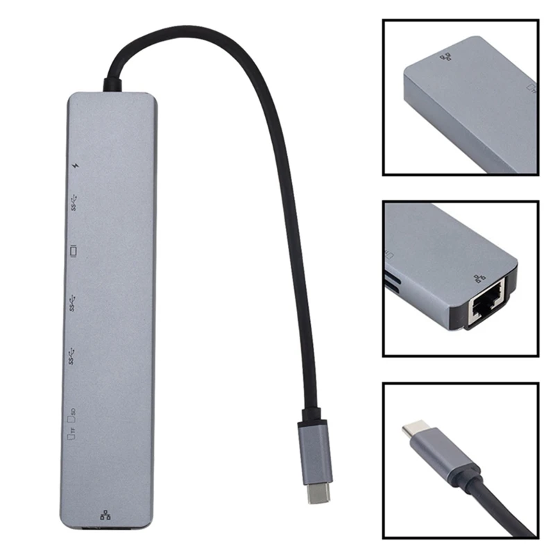 8 в 1 type C к USB SD Micro SD LAN VGA HDMI usb-c переходник концентратор Расширение PD зарядная док-станция Rj45 OTG дисплей для Macbook PC