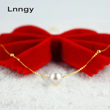 

Lnngy 18K Yellow Gold Necklace Natural Freshwater Pearl Link Chain Classical Design Pearl Necklace Women Bijoux Jewelry Gifts