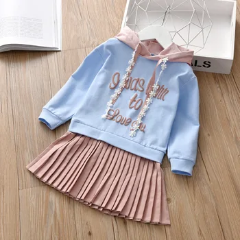 

Brand Girls Hooded Clothes Letter Pleated Skirt Baby Girls Dress Party Dress for Children Girls Tutu Birthday 2-6 Years Vestidos