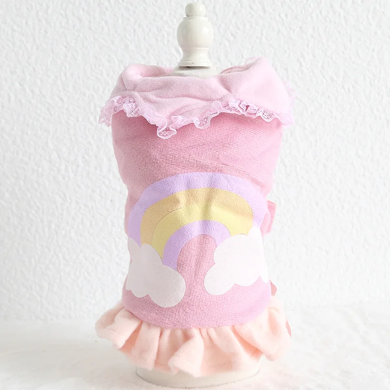 

Autumn and Winter Dual-color Dog Skirts with Rainbow Printed Cotton Warm Padded Two Feet Blue Pink Colors Xs-xl Size Pet Clothes