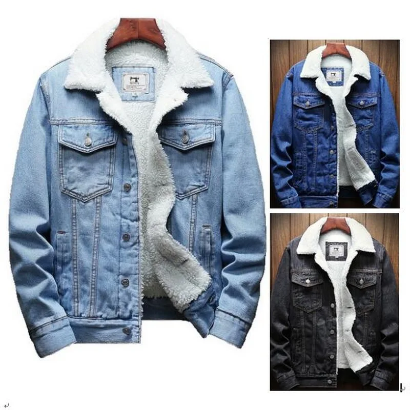 Men High-grade Wool Coat Wool collar Jacket Plus Fluff Warm Plus Velvet Coats Windbreaker Jacke Warm Male lambswool Denim Coat