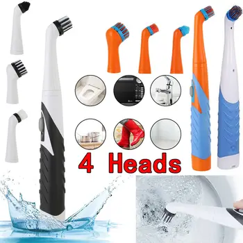 

Convenient 4 in 1 Electric Small Cleaning Brushes Household Brush for Bathroom Kitchen Cleaner Brush with 4 Brush Heads Tool kit