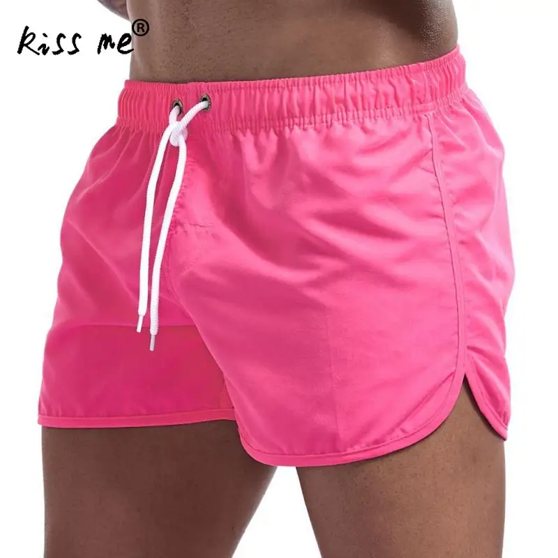 Однотонные мужские шорты для бега спортивные мужские спортивные шорты для бега, фитнеса спортивные мужские шорты облегающие спортивные тренажеры мужские шорты - Цвет: rose