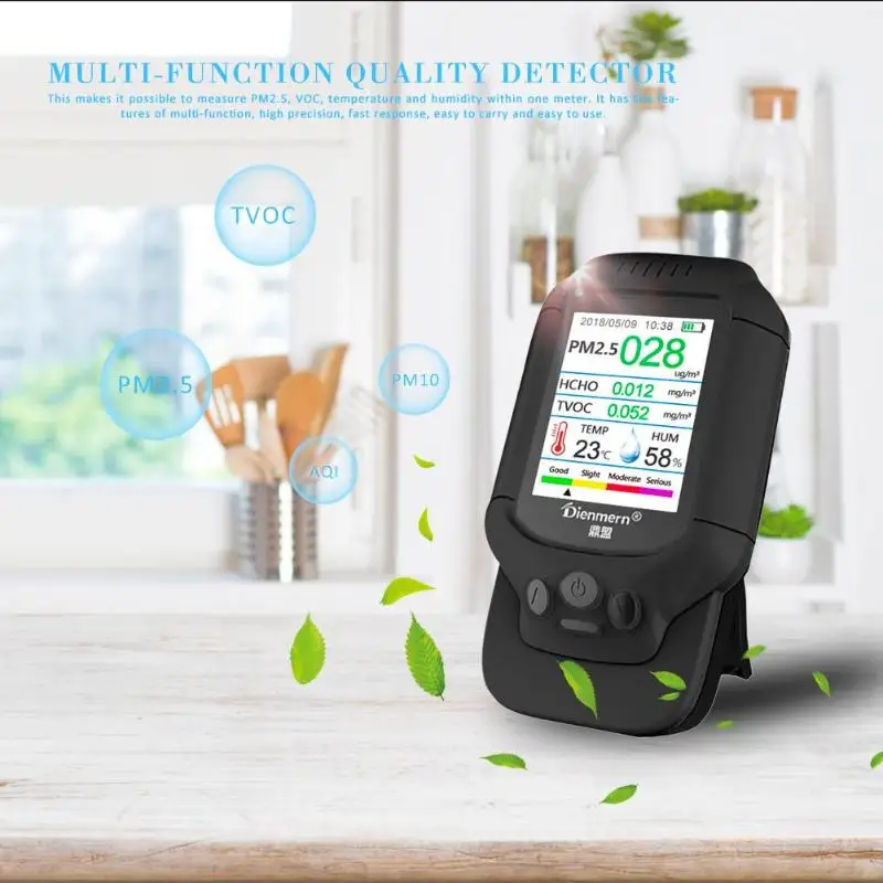 

Portable 7 in 1 Air Quality Detector Formaldehyd Temperature Humidity Meter PM2.5/HCHO/TVOC USB Rechargeable PM2.5 Sensor