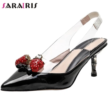 

SARAIRIS Comfort Leather Insole Sandals Women Brand Decorating Sandals Ladies Sexy Summer Pointed Toe Shoes