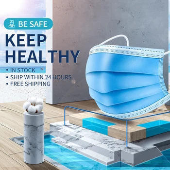 

50 Pcs Disposable Mask Face Mask Mouth Masks 3-Ply Protective Safety Mask Anti-Dust Nonwoven Elastic Earloop Mask