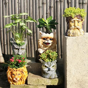 

RETRO CREATIVE HUMAN HEAD ANIMAL HEAD RESIN SUCCULENT FLOWER POT CARTOON POTTING HOME DESKTOP DECORATION X4478