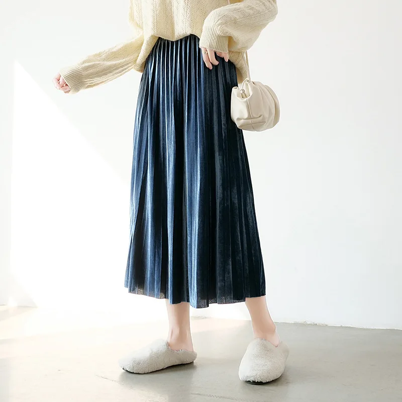 Women Clothes 2019 High Waist Skirt Ruffle Skirt Womens Plus Size Fashions Womens Skirts Female Gold Velvet Clothes