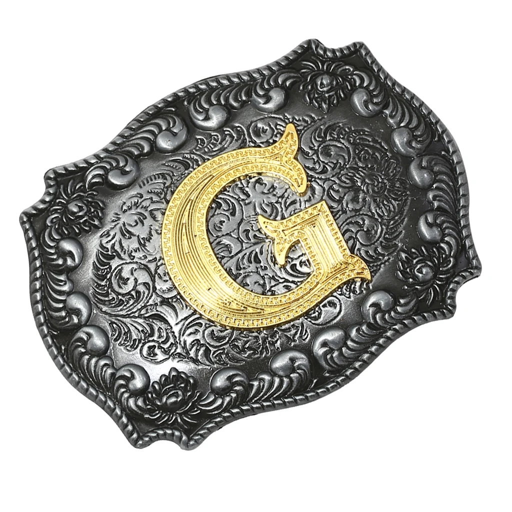 Fashion Vintage Golden Letter & Floral Initial Letters A-Z Mens Hip Hop Cowboy Waist Belt Buckle Indian Metal Customized Buckle brown belt Belts