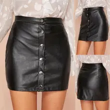 Новые женские облегающие спереди мини юбки из искусственной кожи черное однобортное короткое платье с запахом