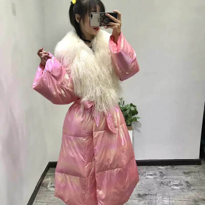 X-Lange 90% Witte Eend Donsjack Vrouwen Jas Winter 2020 Nieuwe Mode Parka Roze Jassen Met Oversized Ë schapen Bontkraag