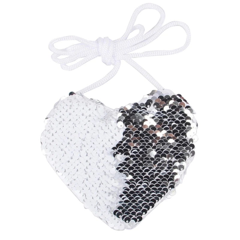 

New Sequins Heart Kids Shoulder Coin Bag Baby Girls Mini Messenger Bag Cartoon Boys Small Coin Purse Children Handbags White