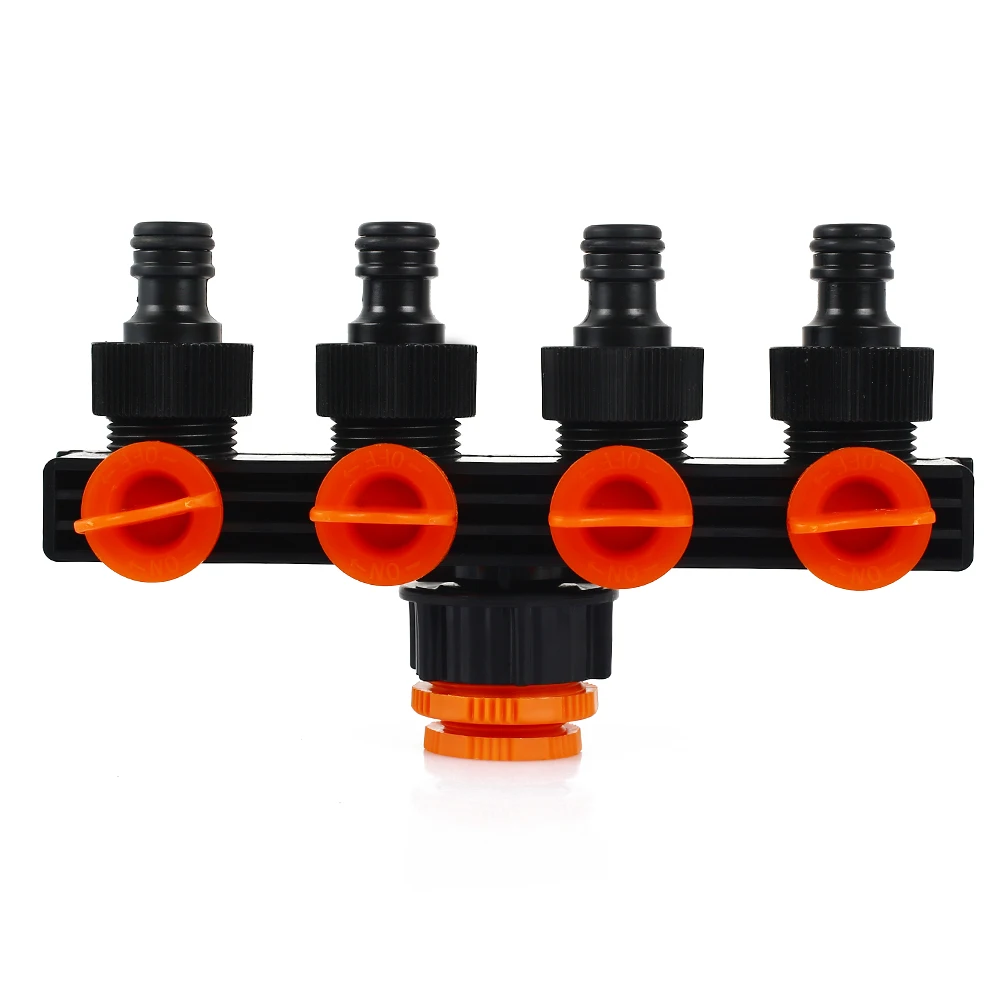 Черный оранжевый разделитель АБС соединитель трубы крепкая система орошения цветы садовые инструменты четырехходовой клапан