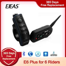 EJEAS E6 Plus interkom motocyklowy 1200M komunikator hełm bluetooth domofon zestawy słuchawkowe VOX z pilotem zdalnego sterowania dla 6 zawodników