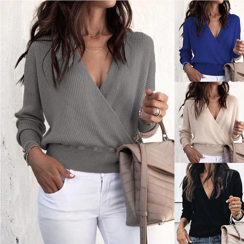 

ZOGAA Loose Button Long Sleeve Deep V Neck Chiffon Blouse of Large Size Women Shirts Solid Color Blouse Woman Summer 2019