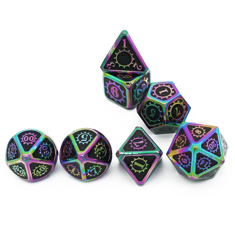Metal Dice Set with Drawstring Pouch, D4, D6, D8, D10, D %, D12, D20, D20, Dados, Rpg, D Dice