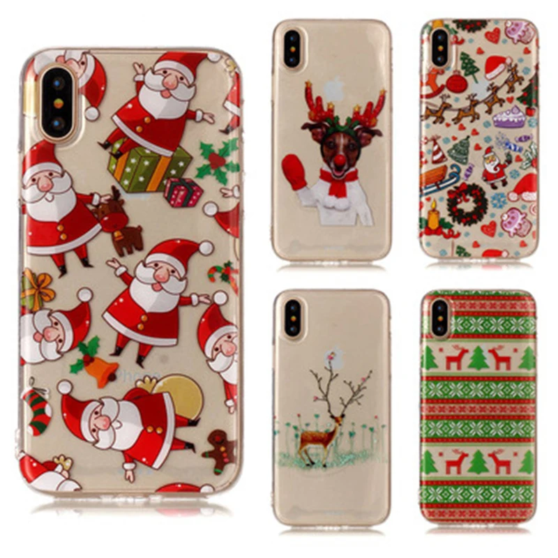 

ottwn Red Merry Christmas Case For iphone XS Max XR X 8 7 6 6S Plus Santa Claus Tree Sock Soft Phone Back Cases Cover Shells