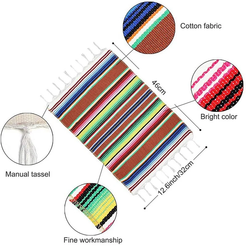 HOT Mexican Table Place Mats,Mexican Assorted Placemats Mexican Party Wedding Decorations, Fringe Blanket Table Runner 12 x 16 I