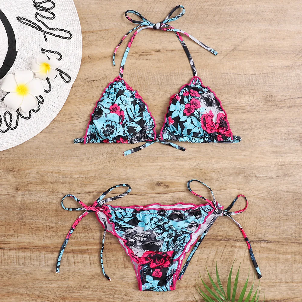 

New Arrival 2020 Sexy Open Back Printed Push Up Bakini Women Swimwear Bandage Swimsuit Floral Triangle Fashion Swimsuit Bikini